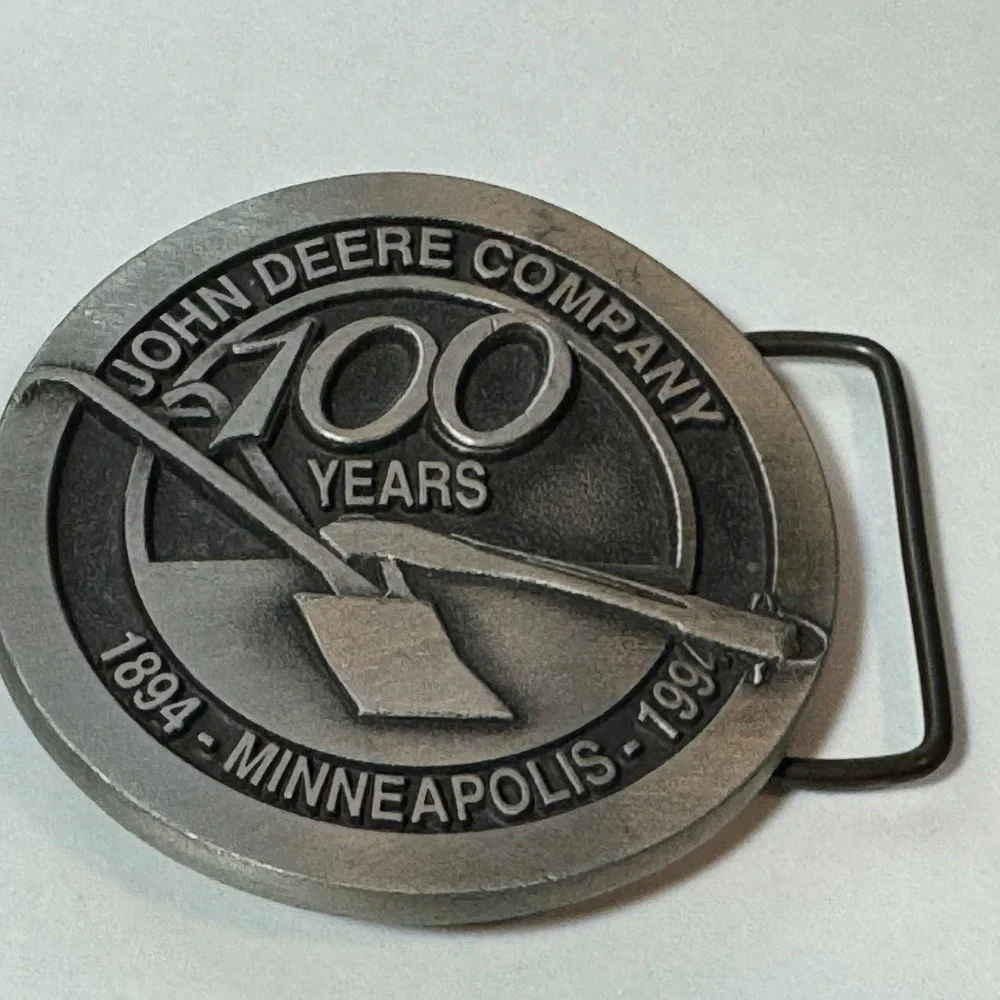 John Deere‎ Company Belt Buckle Minneapolis 100 Years Plow Silver Tone